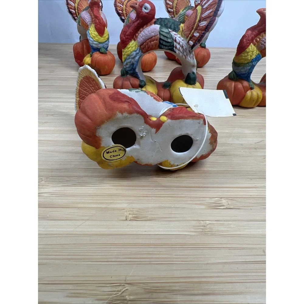 Vintage Thanksgiving Turkey Napkin Rings Set‎ of 6 Fall Harvest Table Decor